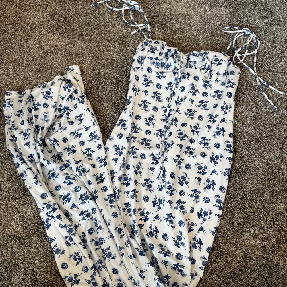 Floral Blue and White Maxi Dress